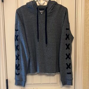 DNKY Gray Hoodie Sweater with Lace-Up Sleeves